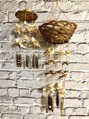 2 Vtg Seashell Wind Chimes Hanging Mobiles Boho Coastal Décor Beach House