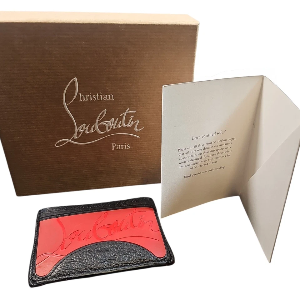 AUTÉNTICO LOUBOUTIN KIOS Portatarjetas Cartera Negro Rojo CAJA Bolsa para el Polvo Recibo defectuoso Foto 4 de 4