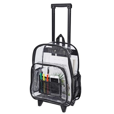 Rolling Clear Backpack, Heavy Duty See Through Bookbag, Transparent PVC Cold-...