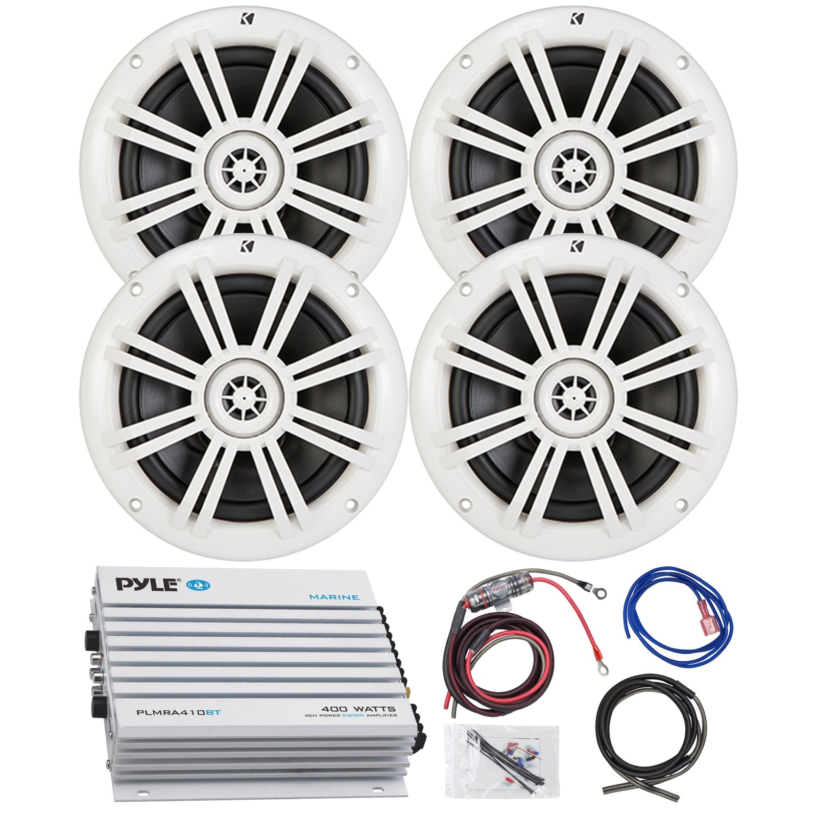 2 Pair Kicker  6.5" Marine Speaker + Bluetooth Amplifier + A