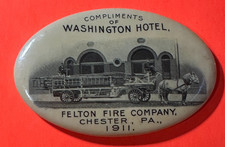 POCKET MIRROR CELLULOID ADVERTISING WASHINGTON HOTEL, FELTON FIRE CO. CHESTER PA