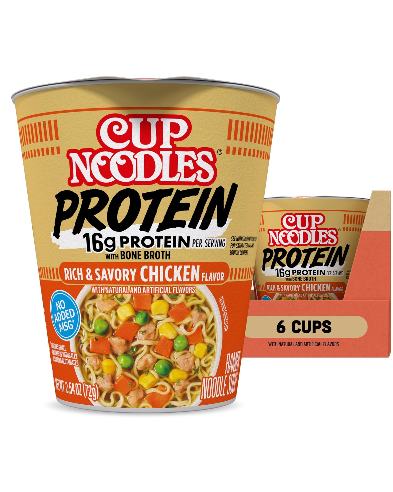 Nissin Cup Noodles Protein Ramen, Chicken Flavor with 2.5 Count (Pack of 6)