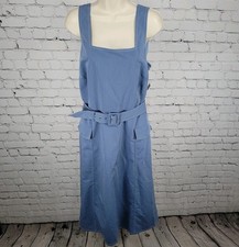 NWT Tahari ASL Blue Belted Sleeveless Square Neck Lined Midi Dress Size 16W