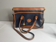 Vtg Dooney And Bourke Navy Brown Pebbled Leather Purse Satchel Crossbody