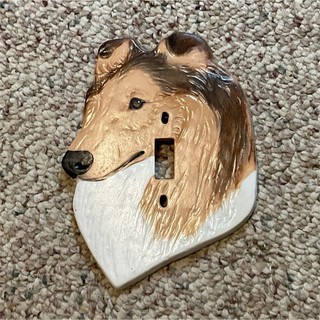 Ceramic Collie Dog 1 Gang Toggle Light Switch Wall Plate Cover Gloss White