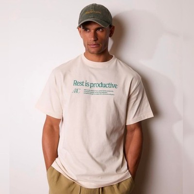 NWOT Active After Coffee - S Rest is Productive Mindful Crew T-Shirt Unisex Crm