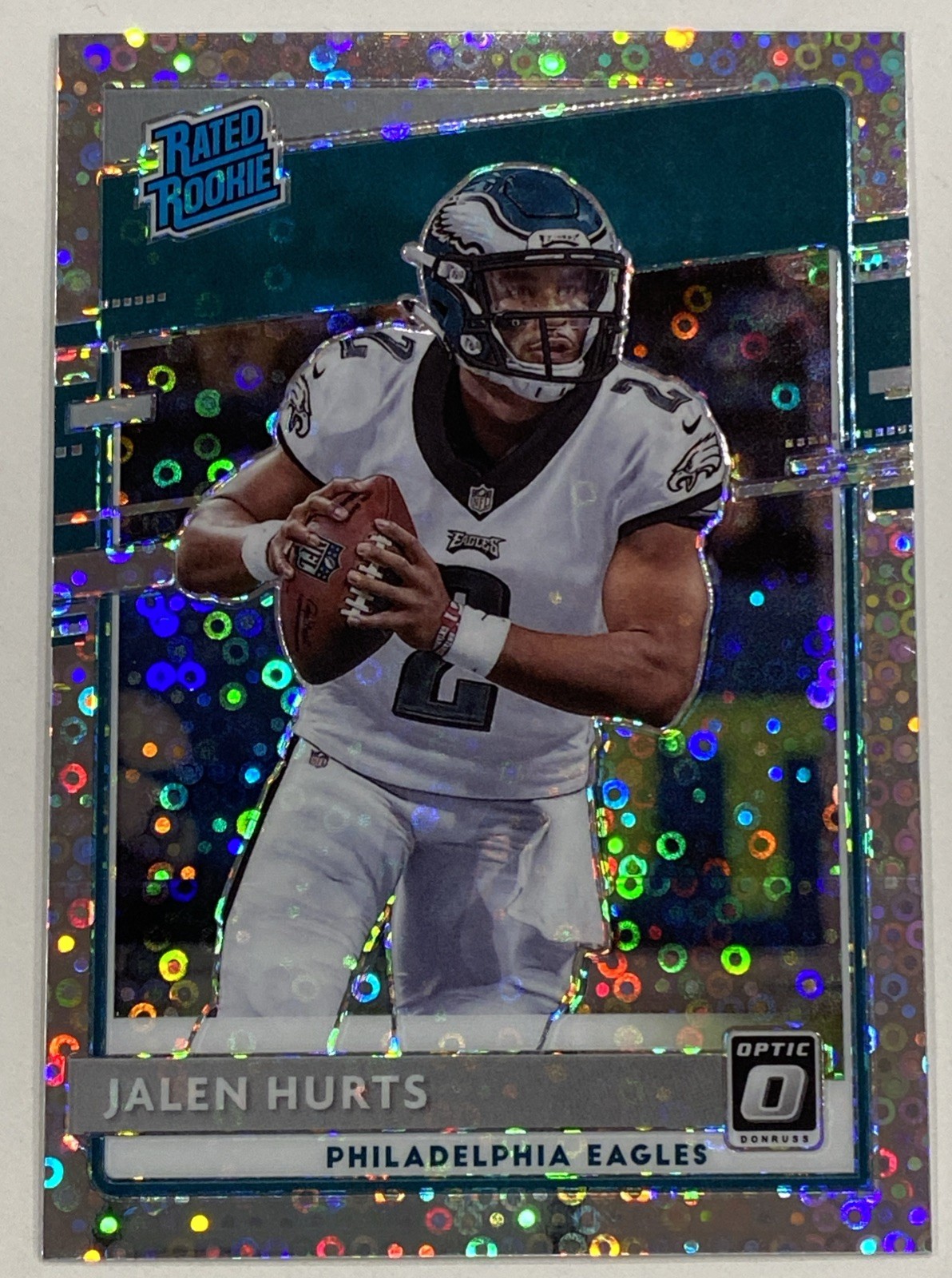 2020 Panini Optic Jalen Hurts Silver Circles Disco 034/125 #164 Rookie Eagles RC