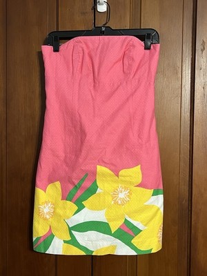 Lilly Pulitzer NWT Franco Strapless Dress Sz  4 Hotty Pink Dancing Daffodils