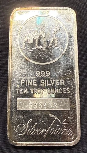 Incredible 10 Troy oz fine Silver, a Gold Miner pack Horse Design Bullion Bar