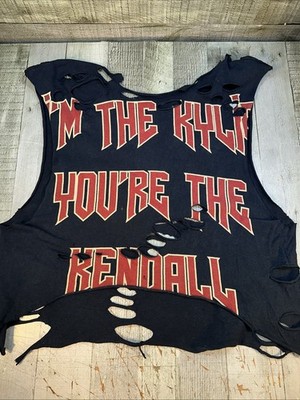 I m The Kylie You re The Kendall Distressed Graphic Cut Off Tank Top XL Black