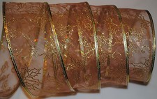 Wired Ribbon Gold Sparkle Sheer Poinsettia Holly 2.5" Holiday Wreath Gift Bow