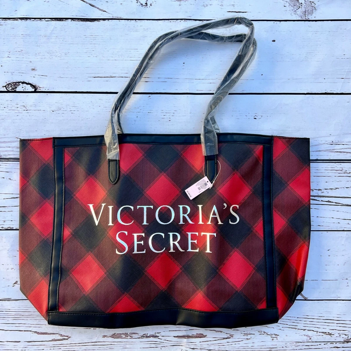 Victoria’s Secret Buffalo Plaid Red Black Open Tote New With Tag