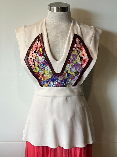 STELLA McCARTNEY Ivory,Red Applique Stretch Zip,Peplum Top,Blouse 40IT/8Aust/4US - Picture 10 of 12