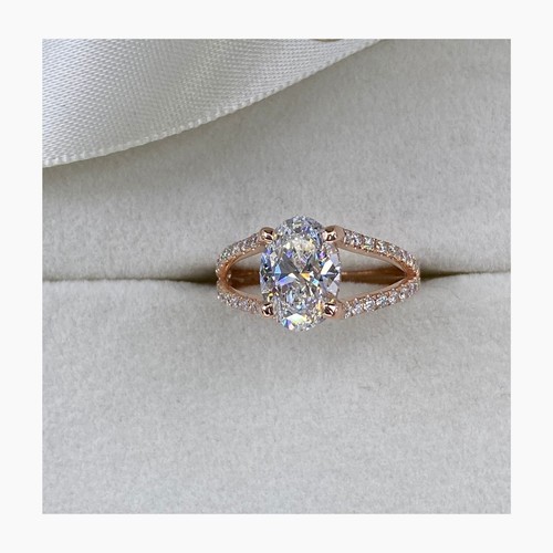 14k Rose Gold Solitaire Engagement Ring Oval Lab Created Diamond E-F/VS1 2.1Ct - Picture 3 of 12