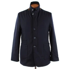 Zanella NWT Vitale Barberis Canonico Wool Car Coat w/ Suede Size M US In Navy