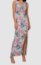 Adrianna Papell Women's Blue Floral Metallic Jacquard Gown Dress Size 2