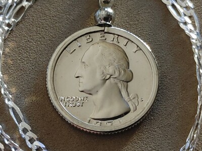  1971 USA Proof Wash Quarter Eagle Münze Anhänger an 28'' 925 Sterling Silber Kette
