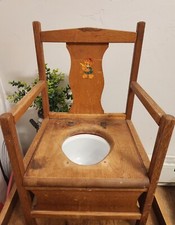 Vintage Wood Child's Potty Chair Enamel Bowl  Original Decal National Champion