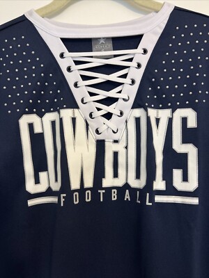 Dallas Cowboys Women's Navy Blue V-Neck Lace Up Jersey T-Shirt NWT