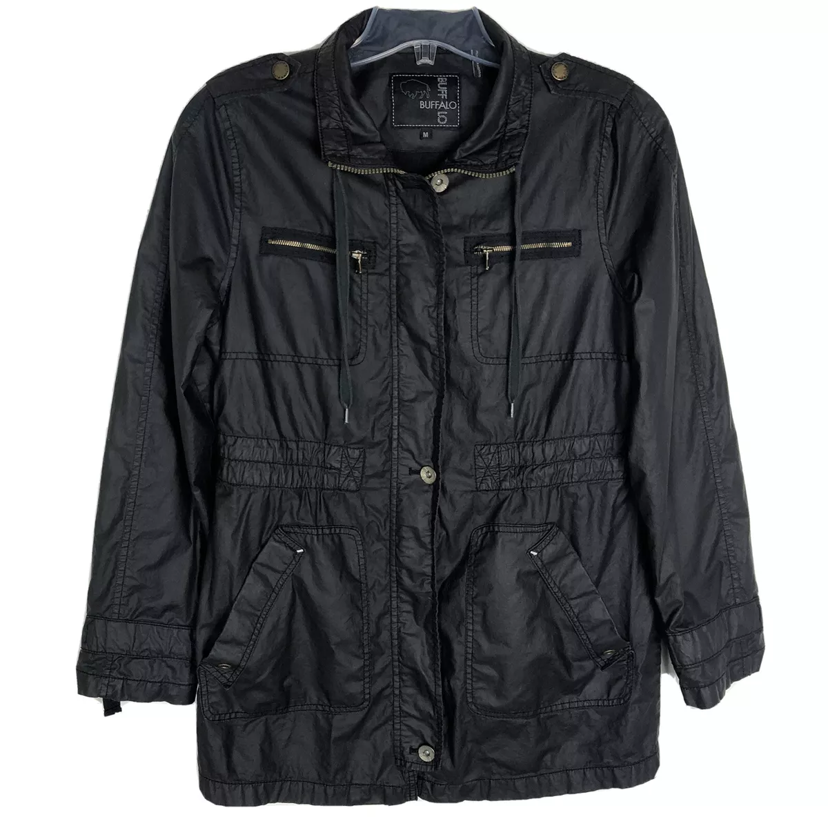 Buffalo David Bitton Anorak Jacket Women Black Zip Button Pockets Cotton Medium