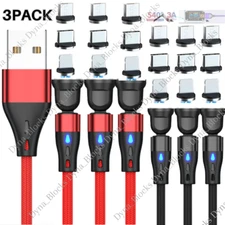 540°Rotate Magnetic Charger Cable Fast Charging Type C Micro For iPhone Samsung