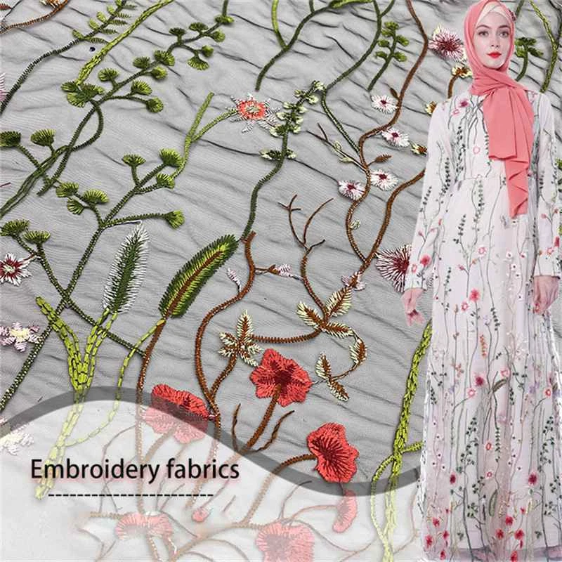 Tela de encaje floral bordado 51" 0,5 años 8 colores vestido de novia tela de encaje con cordón Foto 4 de 4