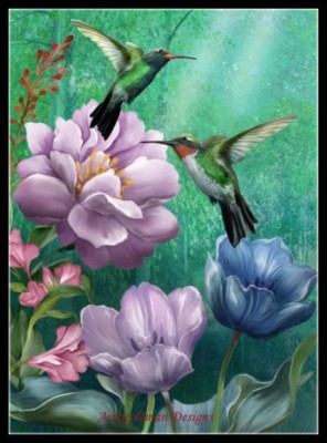 Hummingbird Garden - Chart Counted Cross Stitch Patterns Needlework DIY DMC  