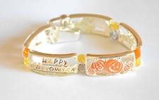 Halloween Bracelet / Magnetic Clasp Silver-tone / Happy Halloween  Pumpkins