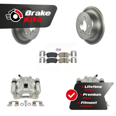 Rear Disc Brake Caliper Coated Rotor And Ceramic Pad Kit For 2010-2013 Kia Forte