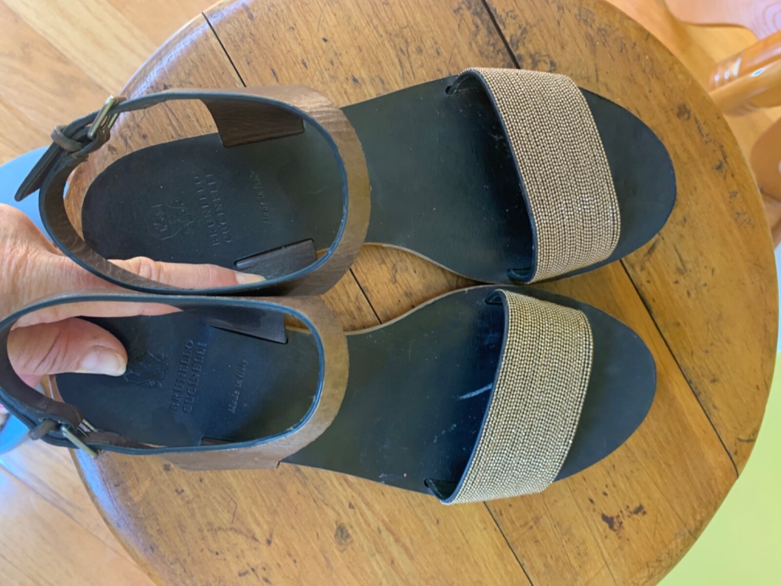 Brunello Cucinelli size 37 leather sandals bronze mon… Gem