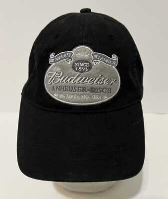 Budweiser Anheuser-Busch Patch Strapback Cap Hat Adult Adjustable Black Gray
