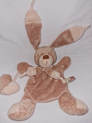 Doudou Lapin Bastien Nicotoy - Beige, écharpe Marron - Ancien Vintage - Occasion