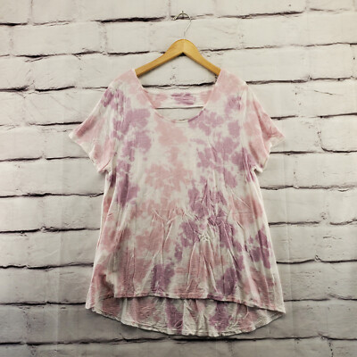 Soft Surroundings T Shirt Womens Large Short Sleeve Tee Tie Dye Cut Out