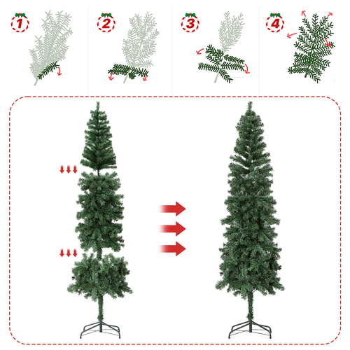 7FT Artificial Green Branches Pencil Christmas Tree Xmas Holiday Slim Decoration - Picture 6 of 9