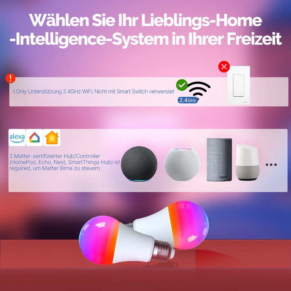 MOES Smart Matter Glühbirne E27 WLAN LED Leuchtmittel RGB Dimmbar Lampe 9W 800LM - Bild 3 von 4