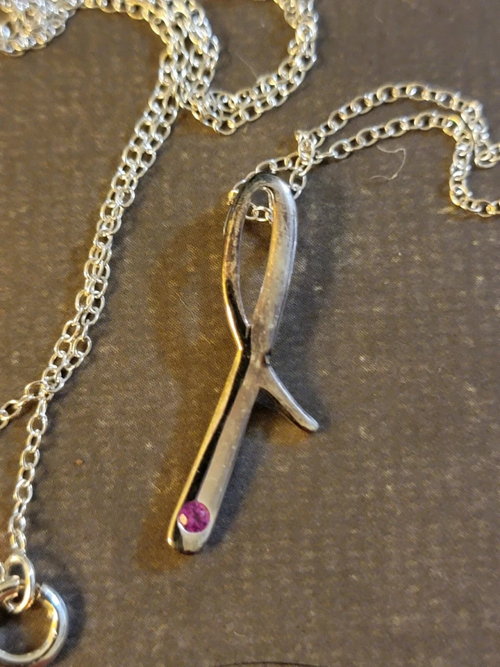 Avon Sterling Silver Necklace Pink CZ Crusade Ribbon Awareness 2015 - Image 2 of 4