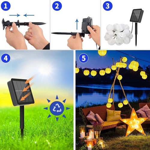 Solar LED Lichterkette Lampions Laterne Außen Beleuchtung Garten Party Lampion - Bild 22 von 25