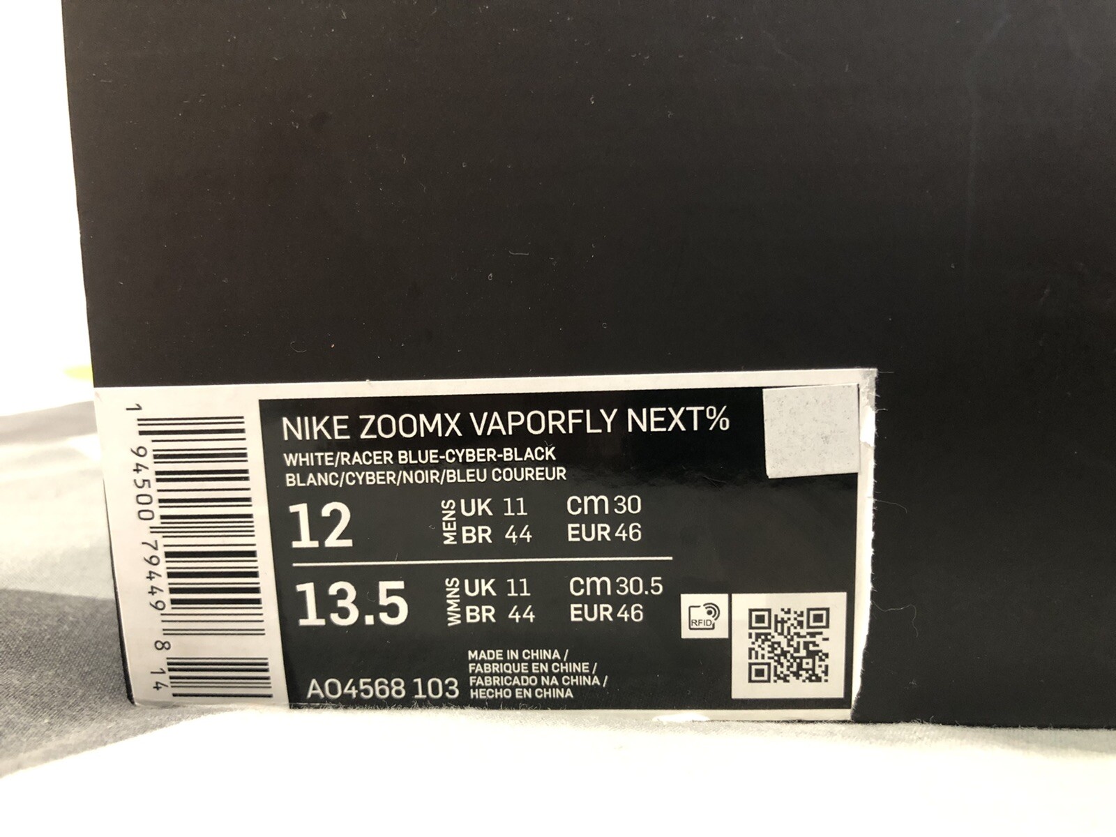 Nike ZoomX Vaporfly Next% US12 UK11 EUR46 White/Racer-Blue AO4568-103 | eBay