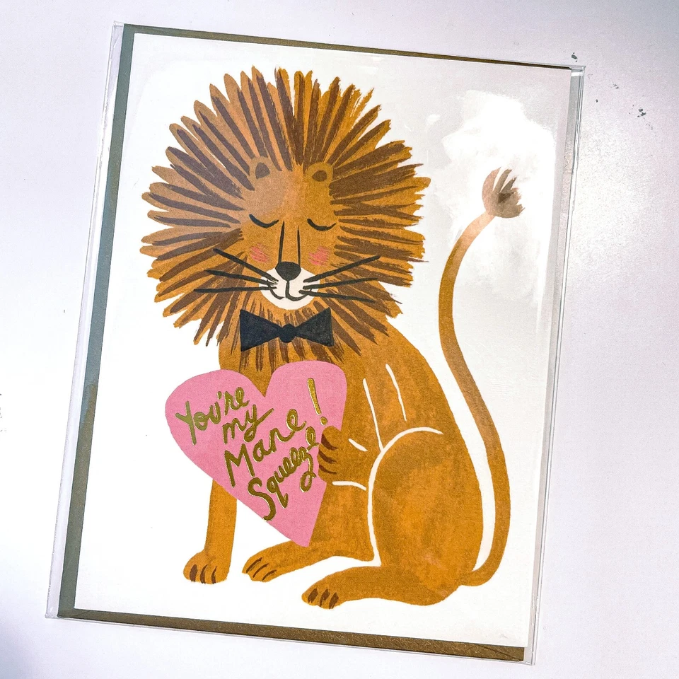 Tarjeta de felicitación y sobre RIFLE PAPER CO. - "YOU'RE MY MANE SQUEEZE" dorado en blanco A2 Foto 2 de 4