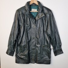 Vera Pelle Womens Leather Coat Size 42 Green Made In Italy