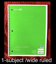 Pen + gear 1 Subject Spiral Notebook, 70 Wide Ruled Sheets 10.5”x8” Green