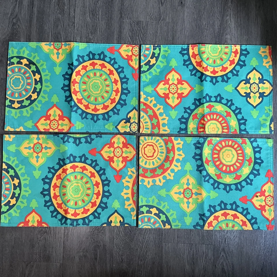Mandala Bright Geometric Fabric 4 Placemats 4 Napkins Matched 8 Pc Set St Tropez - Image 4 of 4