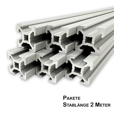 Aluprofil 20x20 mm | Nut 6 | B-Typ | 2 Meter Pakete | Nutprofil Bosch kompatibel