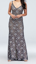 $239  Xscape Women's Navy Silver Floral Embellished Deep Gown Dress 6 yse2123
