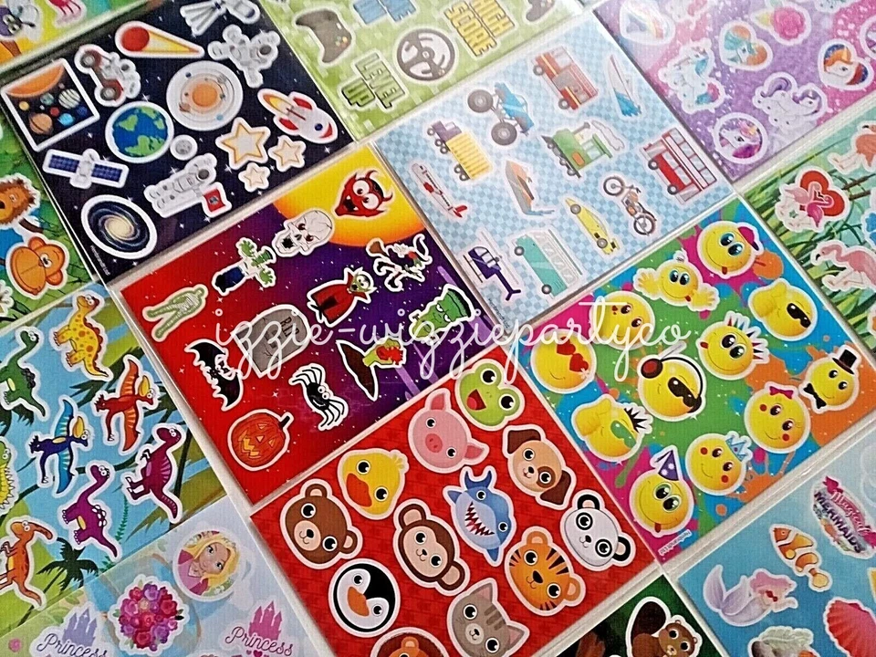 Kids Sticker Sheets Party Loot Bag Fillers Crafts Assorted Designs 1 - 50 Packs - Image 2 of 3