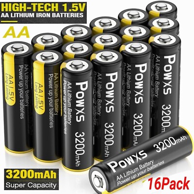 POWXS 16x 1.5V AA Lithium Batteries 3200mAh Double A Battery for Blink Camera