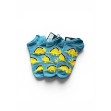 Blue Ankle Socks with Yellow Dinosaur Print
