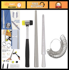 Ring Sizer Mandrel Tool Set - Steel Measuring Gauge, Rubber Mallet  Finger Size