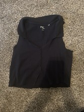 PAC Cares Ribbed Sleeveless V Neck Tank Top Black Size M Women