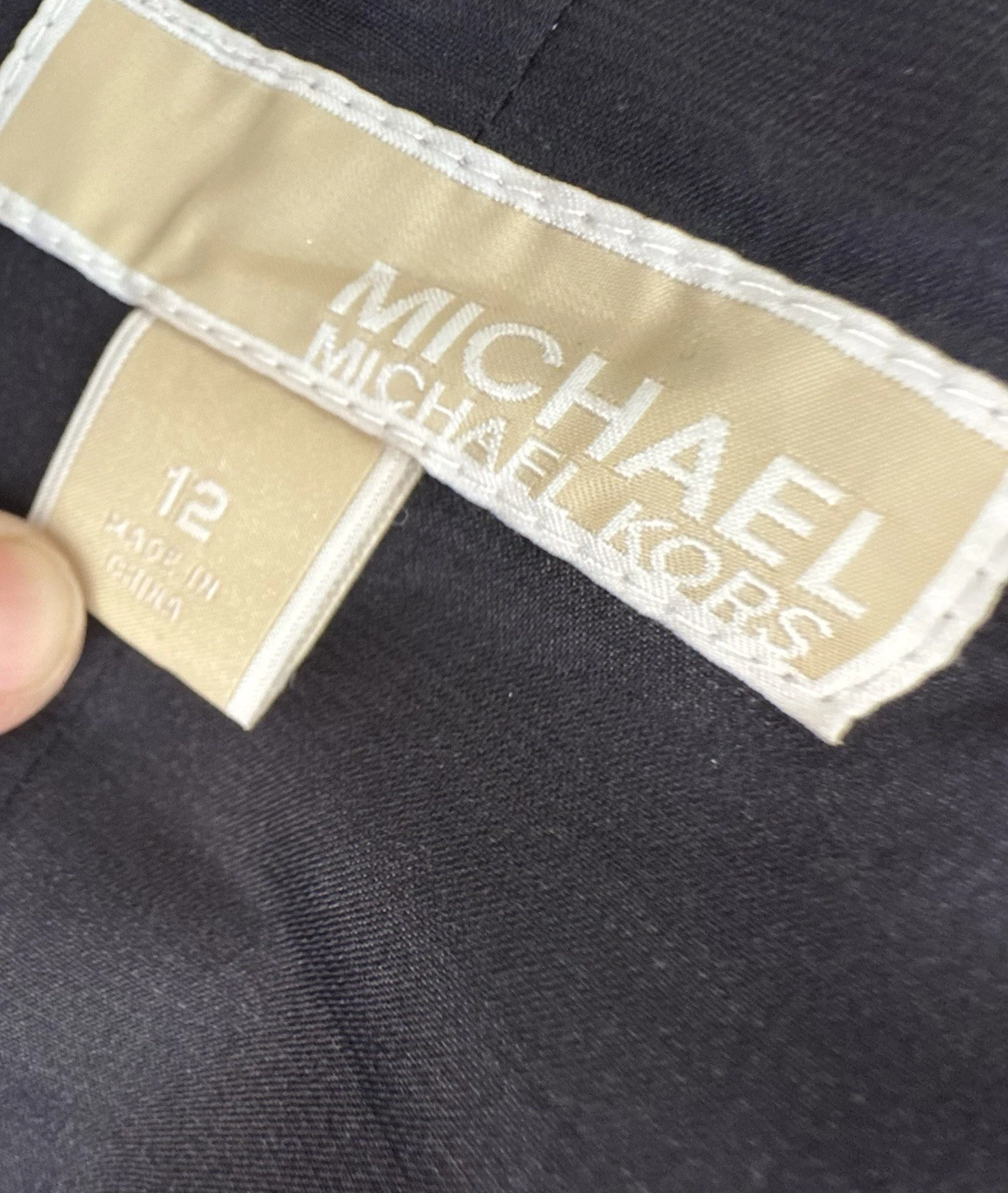 Abito tubino lino blu navy taglia 12 Michael Kors oro zip canotta senza maniche ginocchio